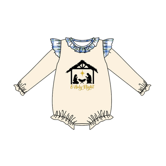 (Pre-order)LR2293 Nativity Print Baby Girls Christmas Romper