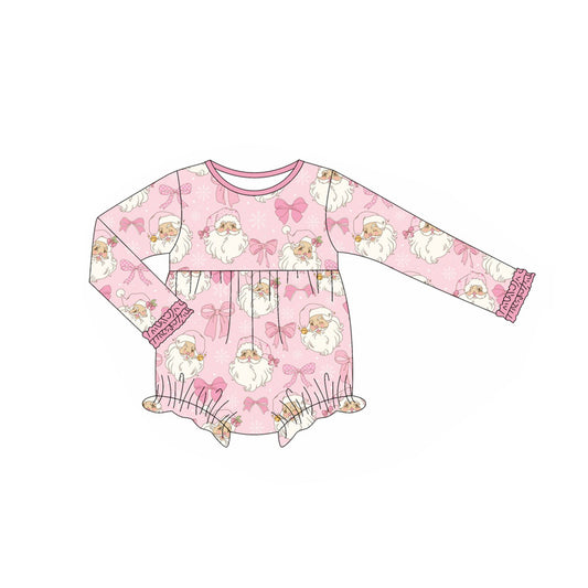 (Pre-order)LR2300 Santa Bows Pink Print Baby Girls Christmas Romper