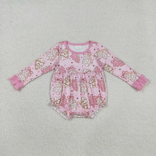LR2301 Debbie Cake Bows Print Baby Girls Christmas Romper