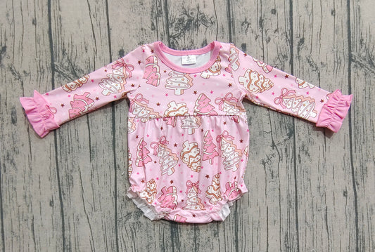 (Pre-order)LR2301 Debbie Cake Bows Print Baby Girls Christmas Romper