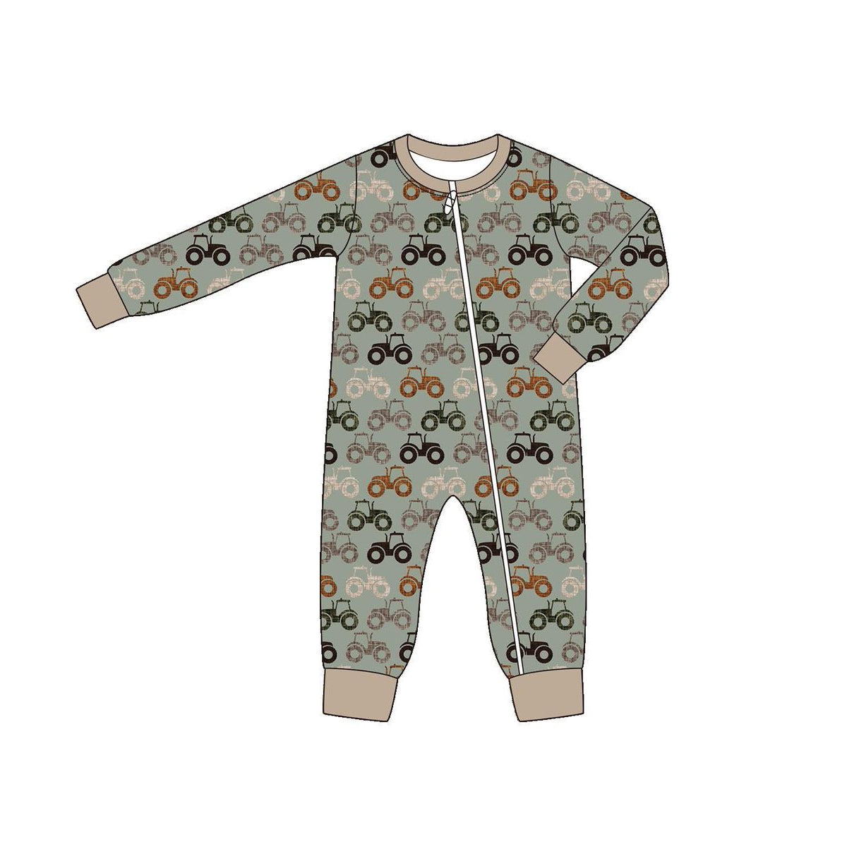 (Pre-order)LR2307 Tractors Print Baby Boys Fall Zipper Sleeper Romper