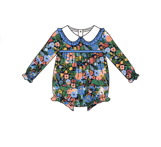 (Pre-order)LR2311 Colorful Flowers Baby Girls Fall Romper