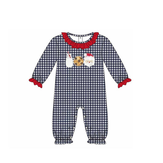 (Pre-order)LR2318 Milk Cookies Santa Plaid Baby Girls Christmas Romper