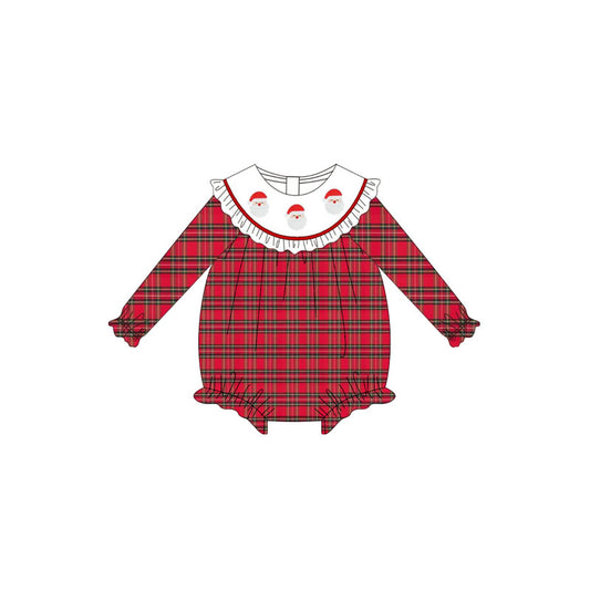 (Pre-order)LR2320 Santa Red Plaid Baby Girls Christmas Romper