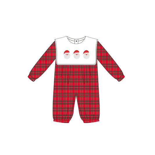 (Pre-order)LR2321 Santa Red Plaid Baby Boys Christmas Romper
