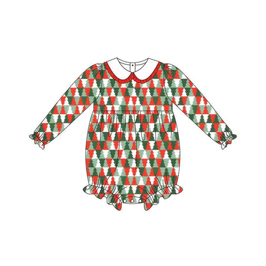 (Pre-order)LR2322 Red Green Tree Baby Girls Christmas Romper