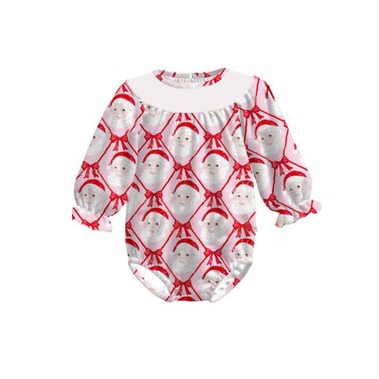 (Pre-order)LR2332 Santa Bows Baby Girls Christmas Romper