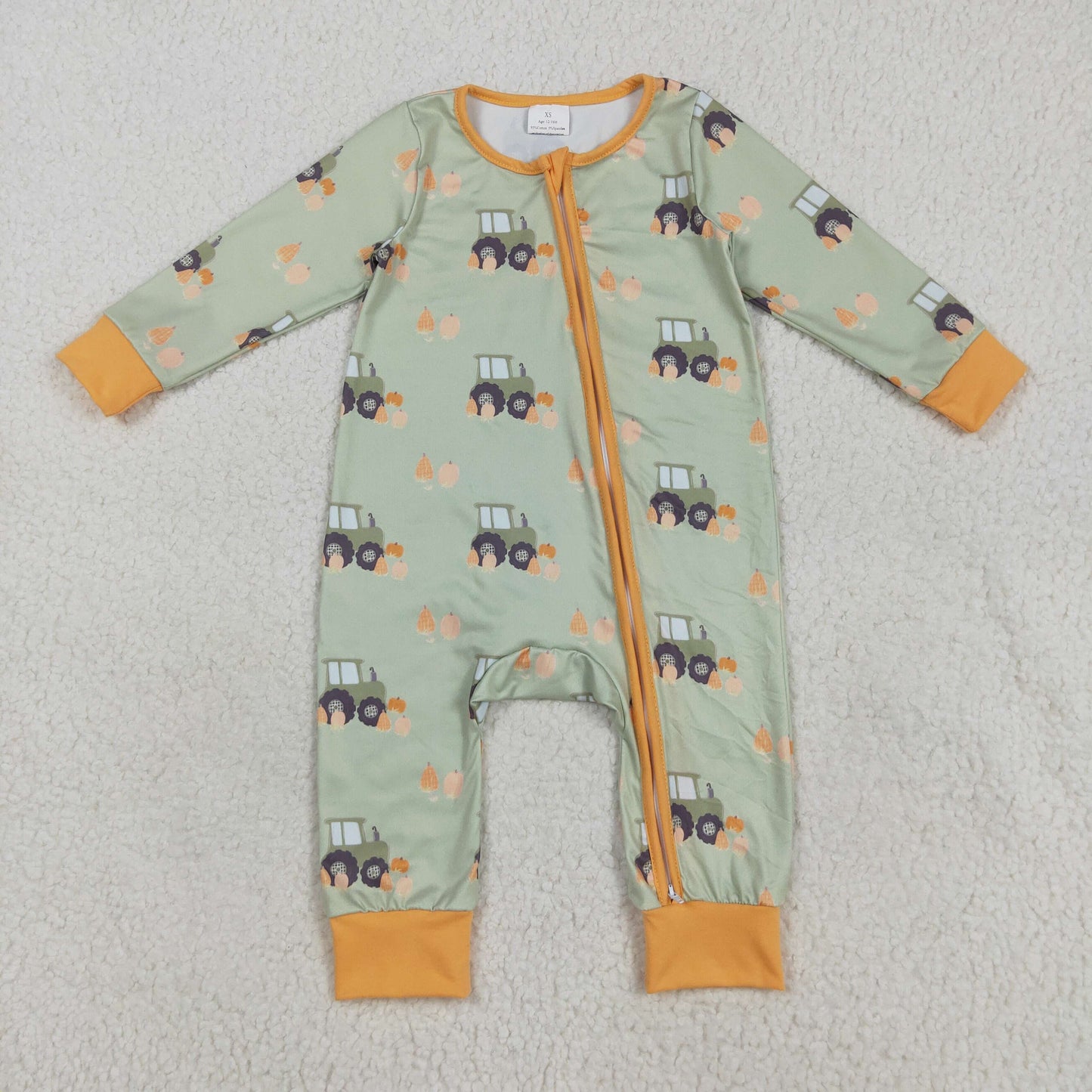Tractors Pumpkin Print Kids Fall Pajamas Matching Clothes Sibling Wear