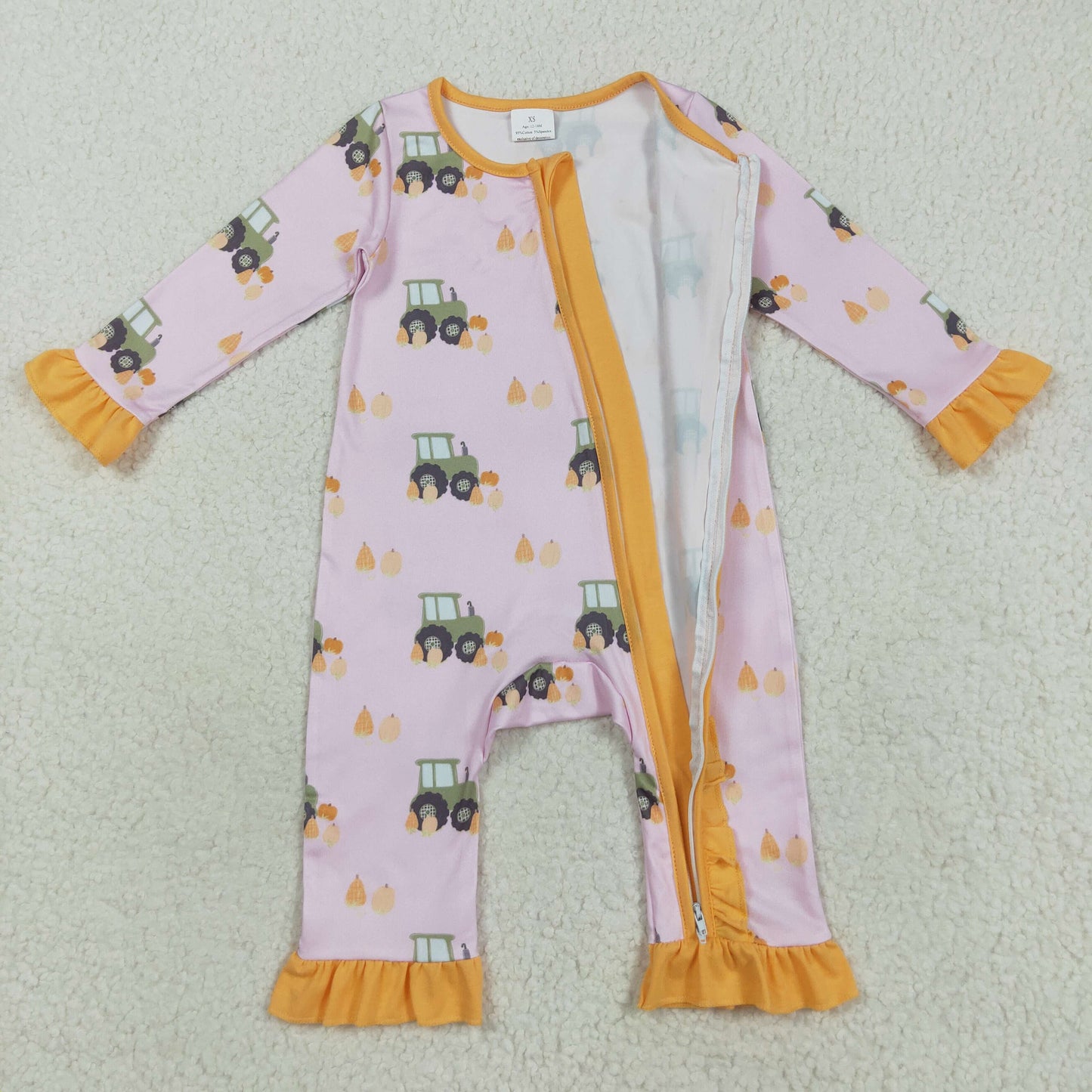 Tractors Pumpkin Print Kids Fall Pajamas Matching Clothes Sibling Wear