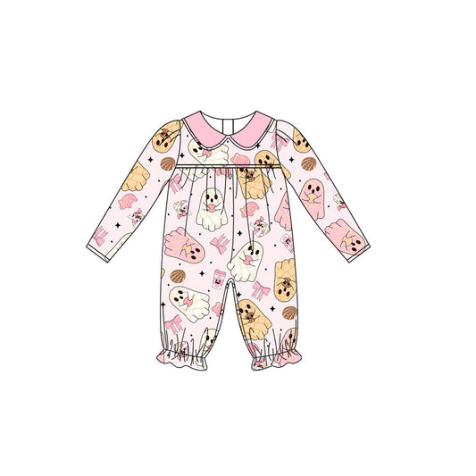 (Pre-order)LR2337 Ghost Candy Bows Baby Girls Halloween Romper