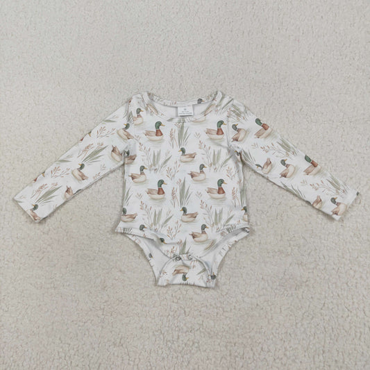 LR2338 Duck Print Baby Boys Long Sleeve Romper