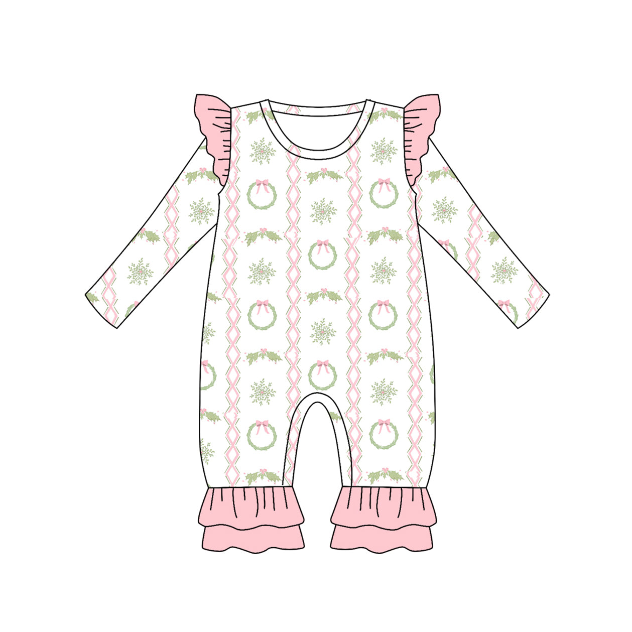 (Pre-order)LR2339 Holly Pink Print Baby Girls Christmas Romper