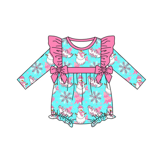 (Pre-order)LR2340 Snowman Print Baby Girls Winter Romper