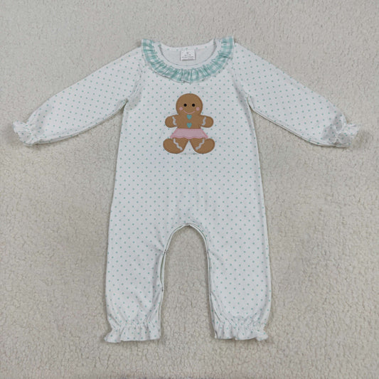 LR2341 Gingerbread Embroidery Dots Print Baby Girls Christmas Romper