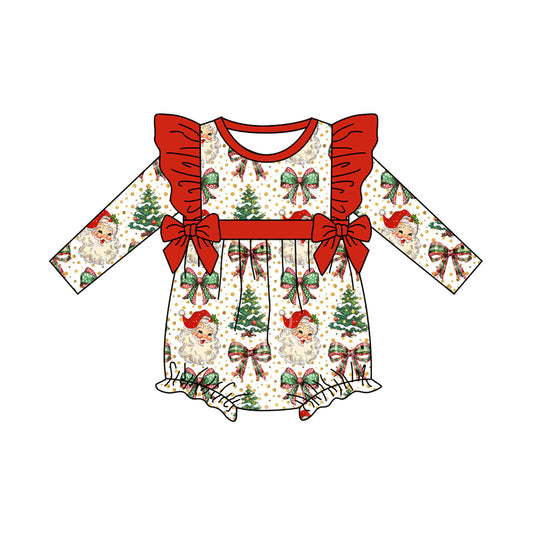(Pre-order)LR2343 Santa Bows Baby Girls Christmas Romper