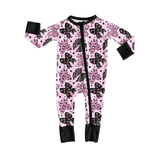 (Pre-order)LR2345 Candy Bows Print Baby Girls Halloween Zipper Sleeper Romper