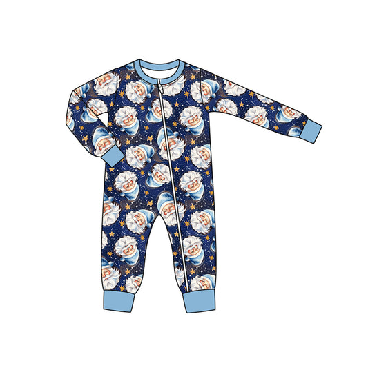 (Pre-order)LR2347 Santa Stars Print Baby Boys Christmas Zipper Sleeper Romper