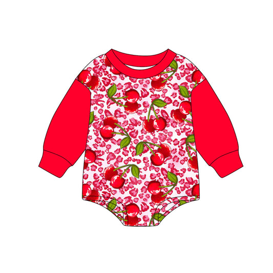 (Pre-order)LR2370 Cherry Red Leopard Print Baby Girls Romper