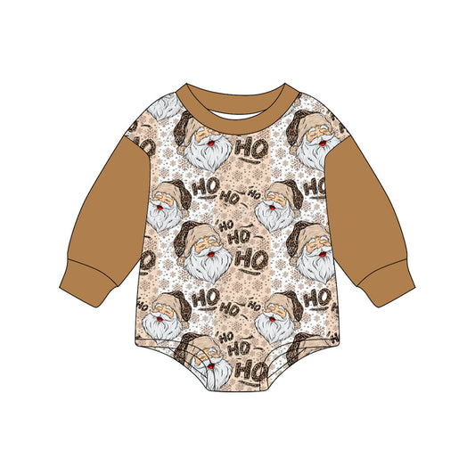 (Pre-order)LR2375 HOHOHO Santa Leopard Print Baby Girls Christmas Romper