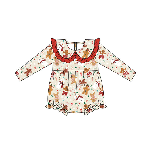 (Pre-order)LR2380 Gingerbread Print Baby Girls Christmas Romper
