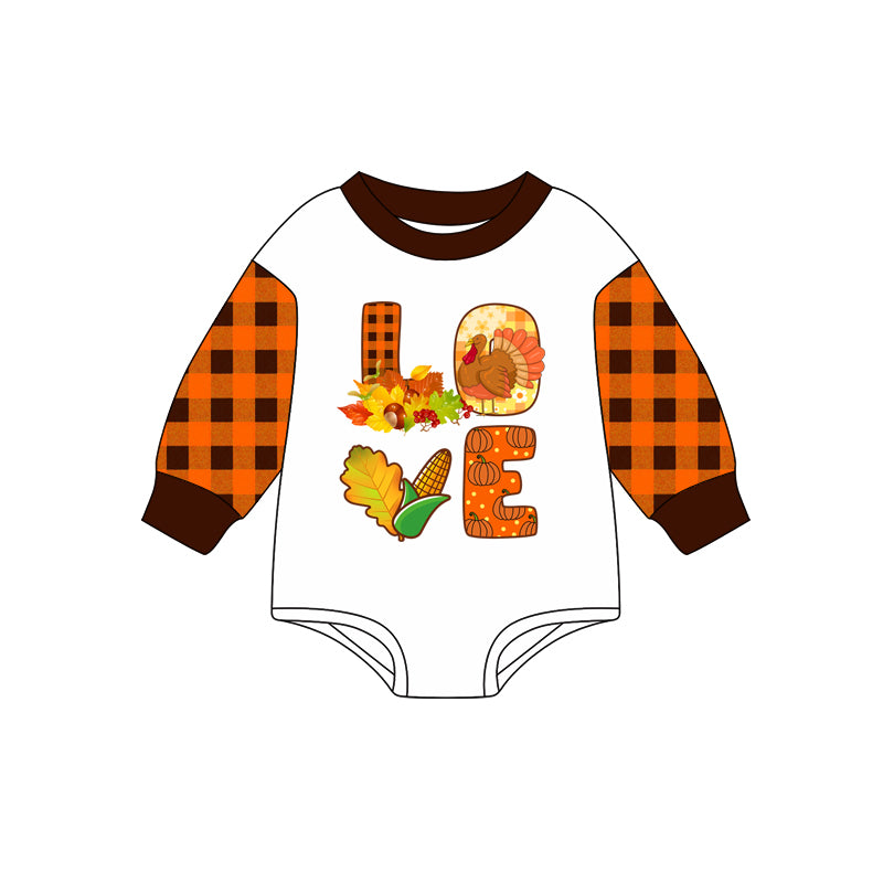 (Pre-order)LR2384 LOVE Turkey Print Baby Girls Thanksgiving Romper