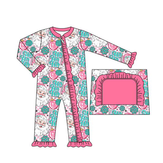 (Pre-order)LR2400 HOHOHO Santa Print Baby Girls Christmas Zipper Sleeper Romper