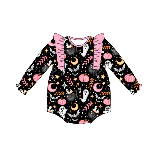 (Pre-order)LR2406 Ghost Pumpkin Print Baby Girls Halloween Romper