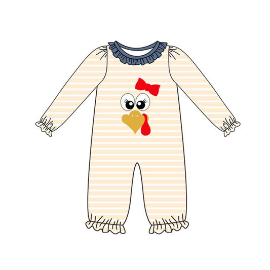 (Pre-order)LR2424 Turkey Stripes Print Baby Girls Thanksgiving Romper