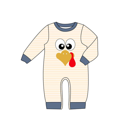 (Pre-order)LR2425 Turkey Stripes Print Baby Boys Thanksgiving Romper