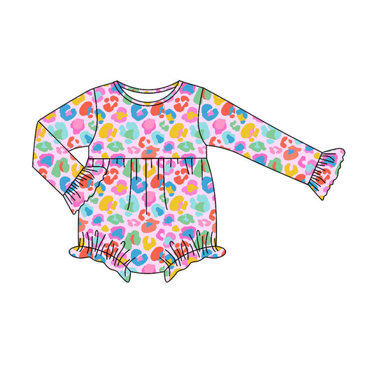 (Pre-order)LR2430 Colorful Leopard Print Baby Girls Bubble Romper