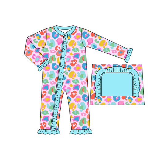 (Pre-order)LR2431  Colorful Leopard Print Baby Girls Zipper Sleeper Romper