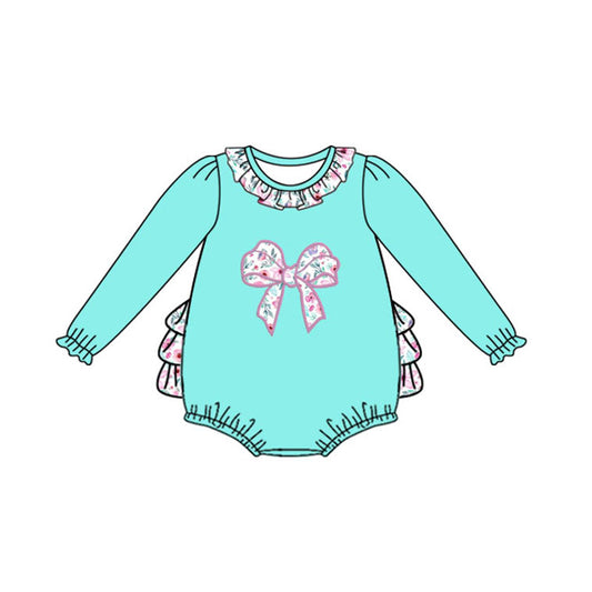 (Pre-order)LR2432 Bows Flowers Print Baby Girls Bubble Romper