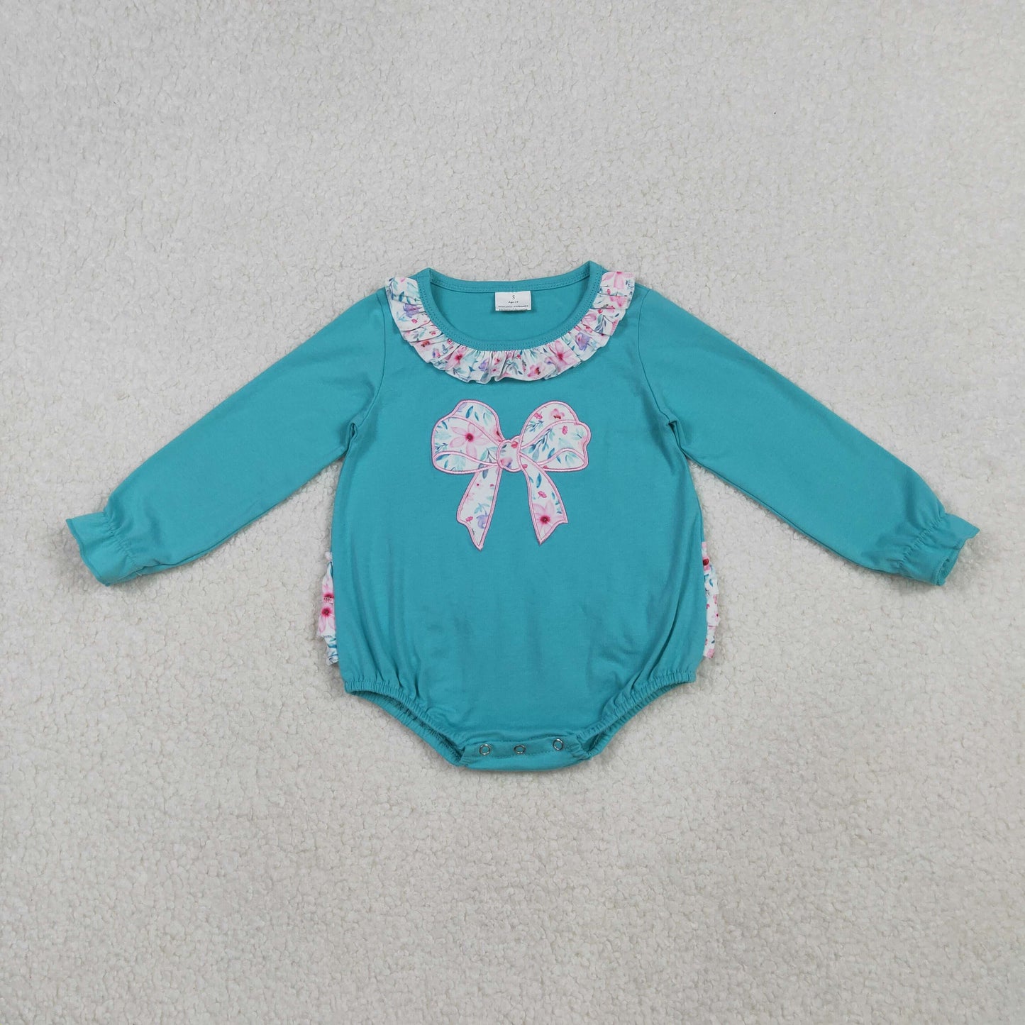 LR2432 Bows Embroidery Flowers Baby Girls Bubble Romper
