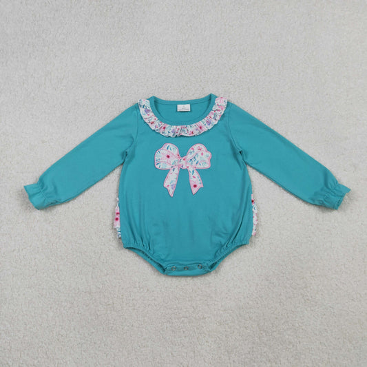 LR2432 Bows Embroidery Flowers Baby Girls Bubble Romper