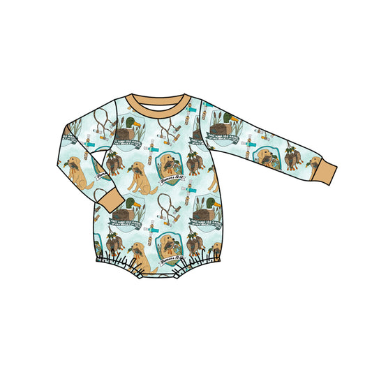 (Pre-order)LR2439 Dog Duck Hunting Print Baby Boys Fall Bubble Romper