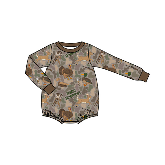 (Pre-order)LR2440 Brown Camo Hunting Print Baby Boys Fall Bubble Romper