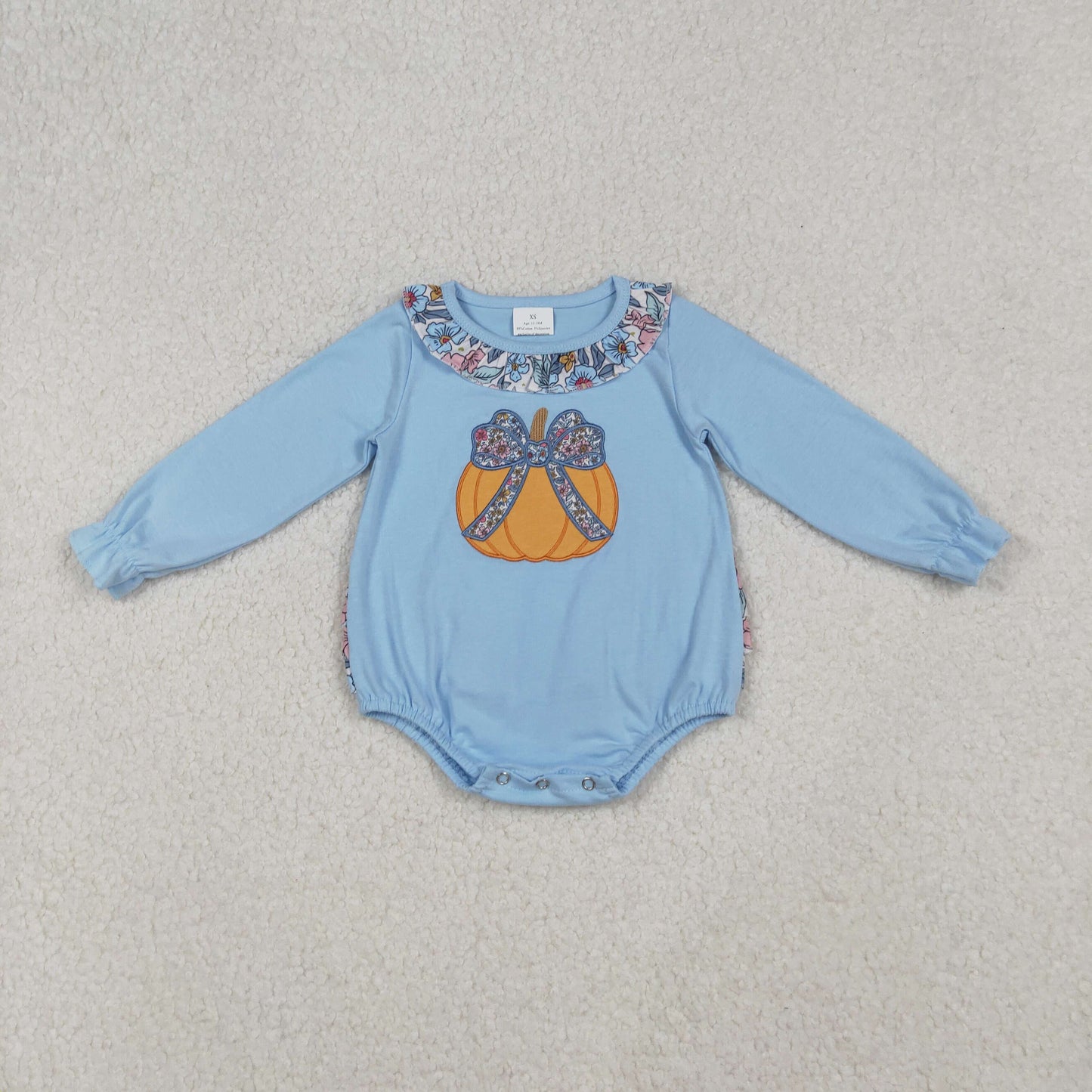 Pumpkin Embroidery Flowers Print Girls Fall Clothes Sisters Matching Wear