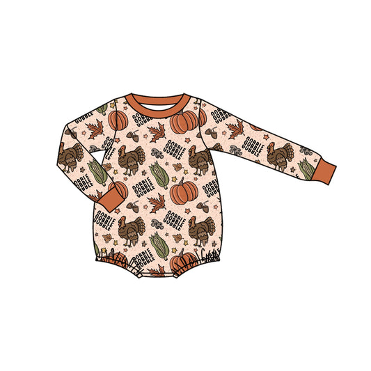 (Pre-order)LR2447 Turkey Pumpkin Print Baby Boys Thanksgiving Bubble Romper