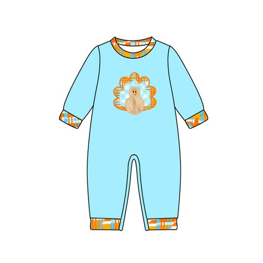 (Pre-order)LR2450 Turkey Blue Print Baby Boys Thanksgiving Romper