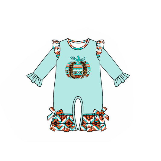 (Pre-order)LR2452 Pumpkin Aztec Print Baby Girls Fall Romper