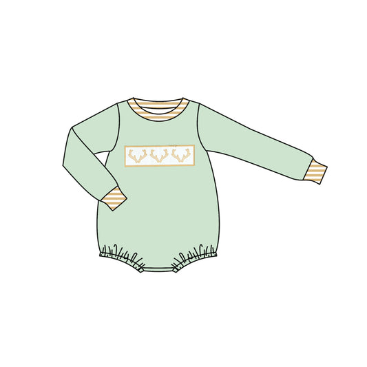 (Pre-order)LR2453 Deer Green Print Baby Boys Fall Romper