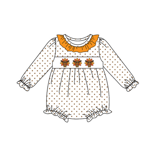 (Pre-order)LR2457 Turkey Dots Print Baby Girls Thanksgiving Romper