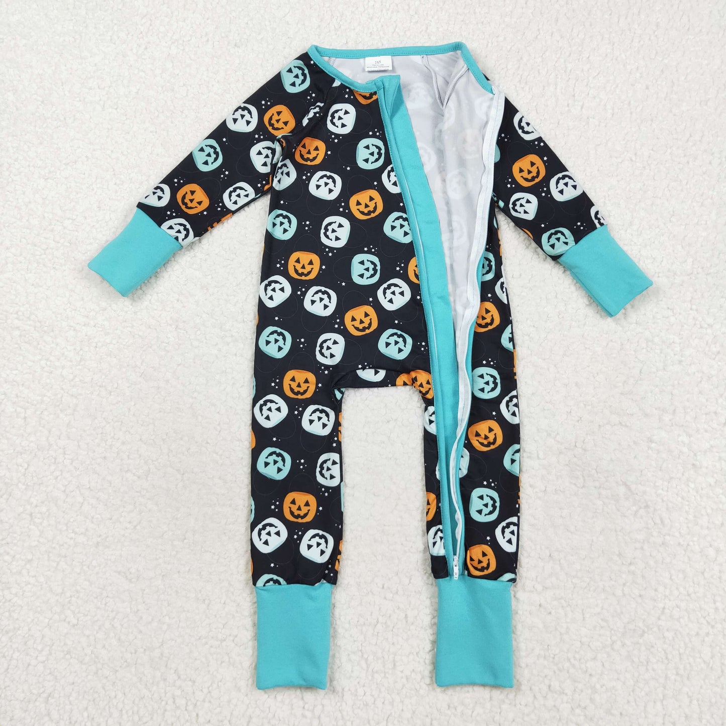 LR2465  Pumpkins Print Baby Boys Halloween Zipper Sleeper Romper