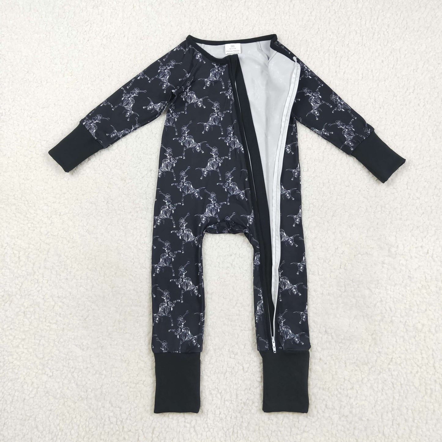 LR2466  Skeleton Cowboy Print Baby Boys Halloween Zipper Sleeper Romper