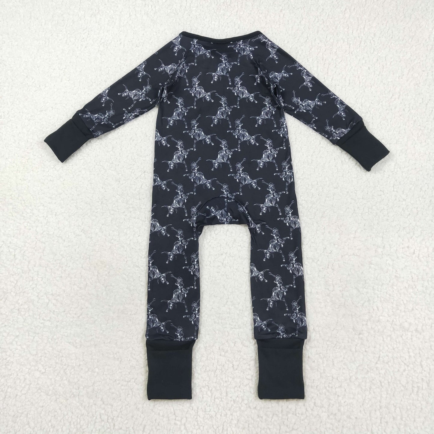 LR2466  Skeleton Cowboy Print Baby Boys Halloween Zipper Sleeper Romper