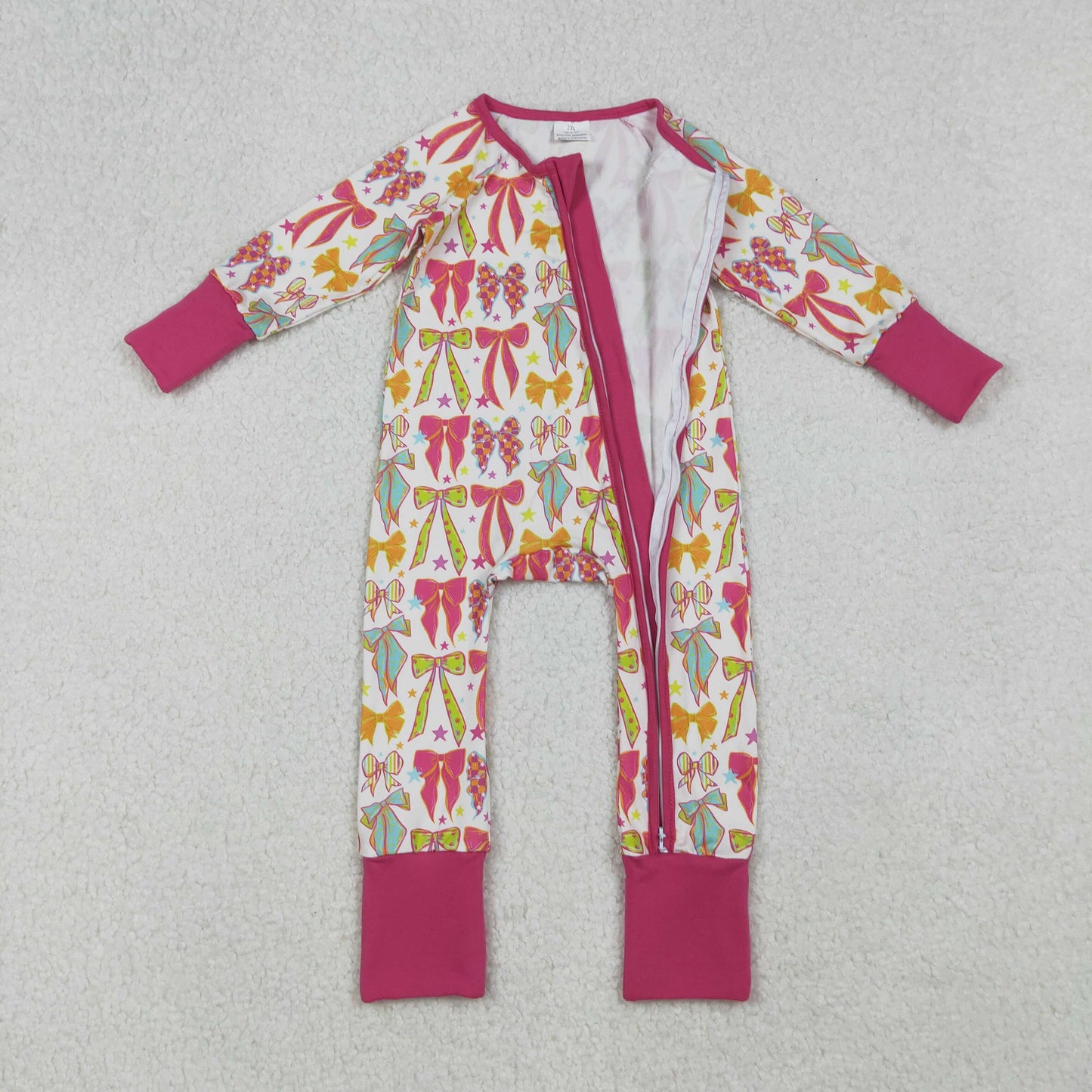 LR2468 Colorful Bows Print Baby Girls Fall Zipper Sleeper Romper