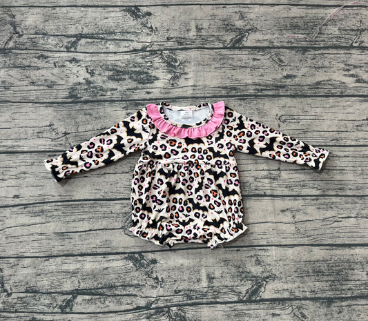 (Pre-order)LR2473 Bat Leopard Print Baby Girls Halloween Romper
