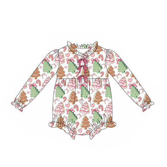 (Pre-order)LR2483 Debbie Cake Bows Print Baby Girls Christmas Romper