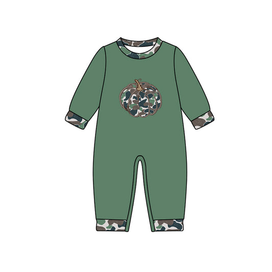 (Pre-order)LR2490 Pumpkin Green Camo Print Baby Boys Fall Romper