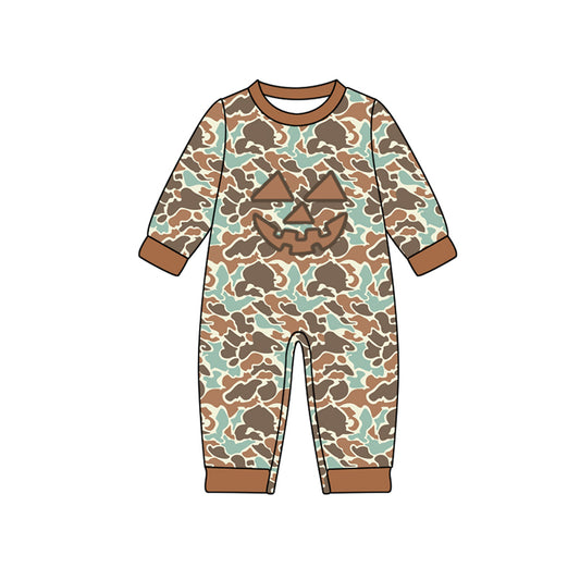 (Pre-order)LR2492 Smiling Face Brown Camo Print Baby Boys Halloween Romper